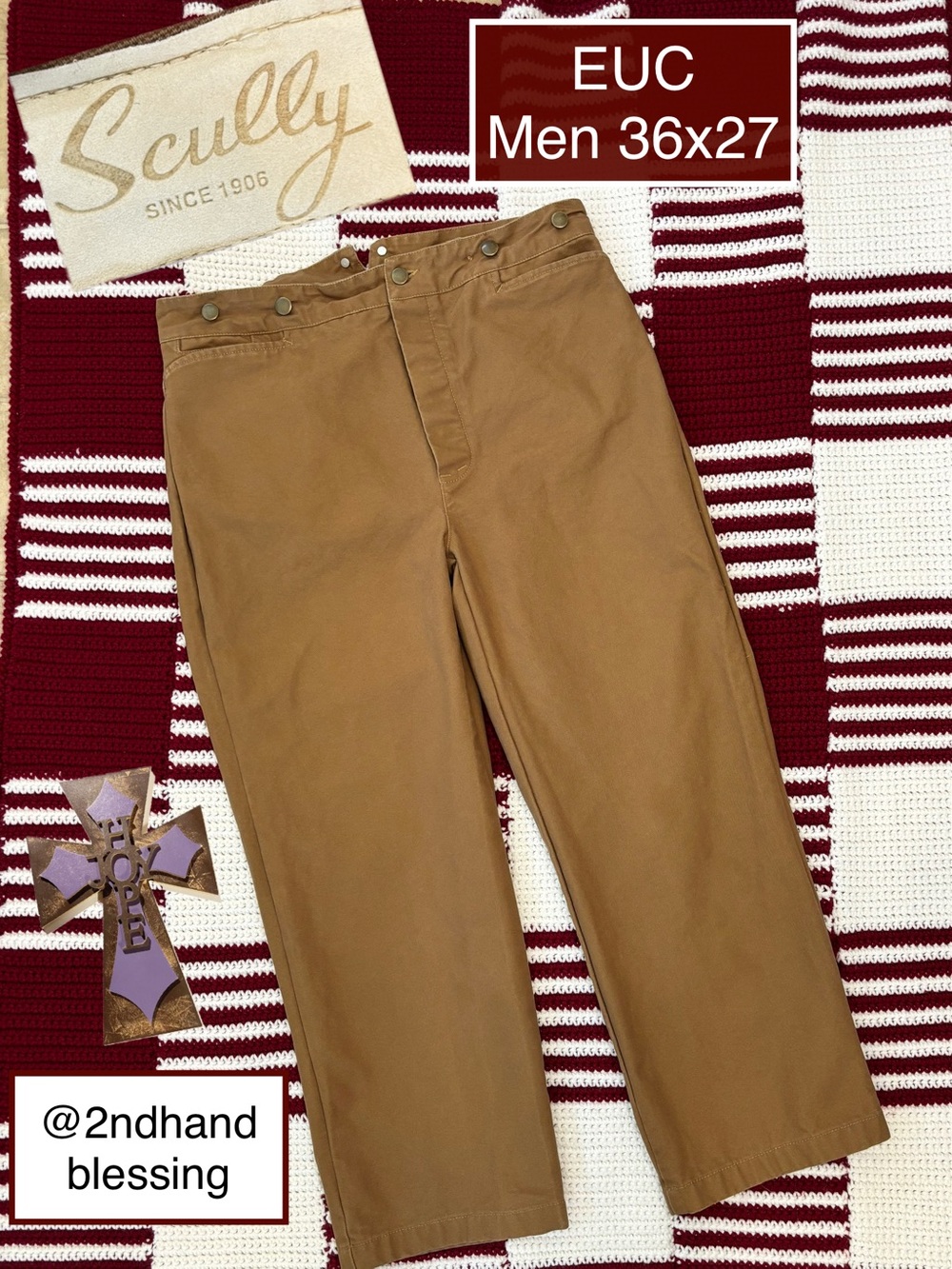 EUC Scully Rangewear Canvas Pants 36x27 Wheat, Buckle Back, Cowboy, RW040 Cotton